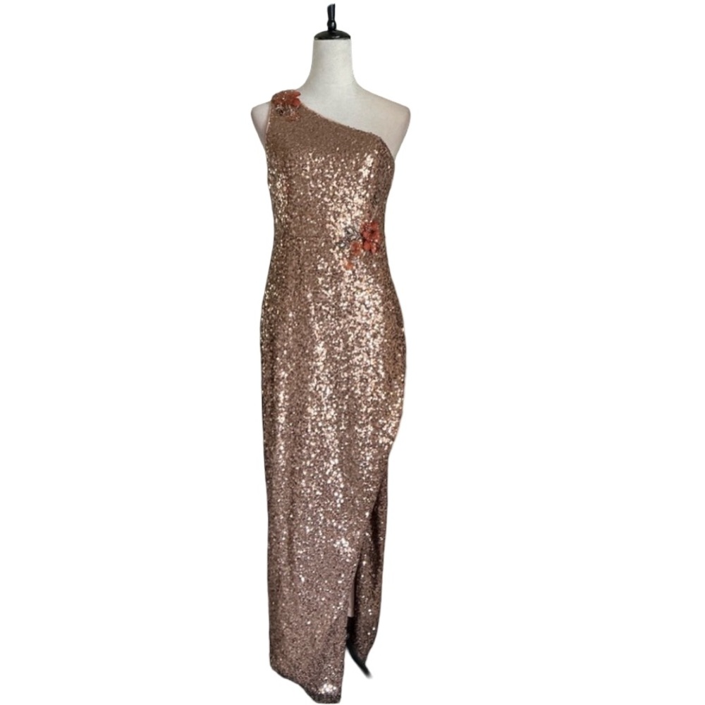 Aidan Mattox Rose Gold Sequin One Shoulder Dress